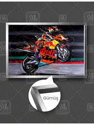 SML Tablo Hız Tutkusu Motor Yarışçısı Boya Sıçramaları Motorsiklet Sürücüsü Yatay Çerçeveli Kanvas Tablo