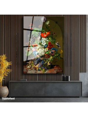 Tablofest Tamperli Cam Tablo Sebastian Wegmayr Nergis ve Kelebekler Kuş Yuvalı Ressam Tablosu Dekoru