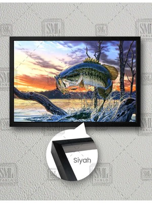 SML Tablo Oltaya Takılan Büyük Balık Göl Hobi Balıkçılık Sualtı Yatay Çerçeveli Kanvas Tablo