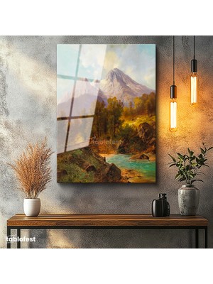 Tablofest Tamperli Cam Tablo Andreas Achenbach Dağlık Manzara Köprülü Dere Ressam Tablosu Dekoru