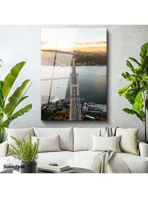 Tablofest Tamperli Cam Tablo İstanbul Boğaz Köprüsü ve Trafik Akışı Şehir Mimari Tablo Duvar Dekoru