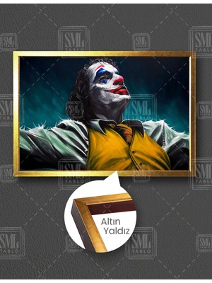 SML Tablo Sarı Yelekli Yeşil Saçlı Oturan Joker Ilüstrasyon Gotham City Yatay Çerçeveli Kanvas Tablo