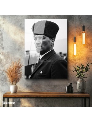Tablofest Tamperli Cam Tablo Atatürk Kalpaklı Cephe Bakış Atatürk Tablosu Duvar Dekoru