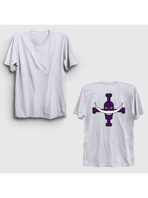 Presmono Unisex Beyaz Whitebeard Tattoo Anime One Piece Sırt Baskılı T-Shirt