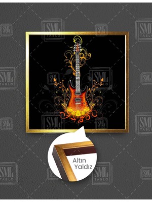 SML Tablo Yanan Ateş Gitar Müzik Dekor Kare Çerçeveli Kanvas Tablo