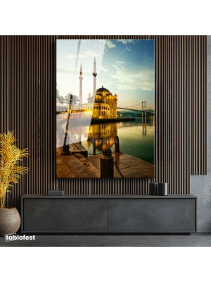 Tablofest Tamperli Cam Tablo İstanbul Ortaköy Camii ve Köprü Şehir Mimari Tablo Duvar Dekoru