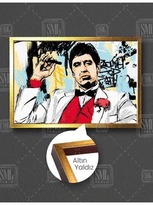 SML Tablo Al Pacino Yaralı Yüz Scar Face Grafiti Sokak Sanatı Yatay Çerçeveli Kanvas Tablo