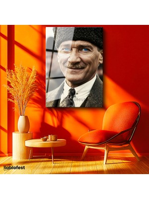 Tablofest Tamperli Cam Tablo Atatürk Kalpaklı Gülümseyen Yüz Atatürk Tablosu Duvar Dekoru