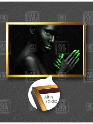 SML Tablo Yeşil Eyeliner ve Ruj Make Up Dekoratif Yatay Çerçeveli Kanvas Tablo