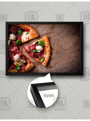 SML Tablo Lezzetli Pizza Dilimi Fast Food Italyan Mutfağı Yatay Çerçeveli Kanvas Tablo