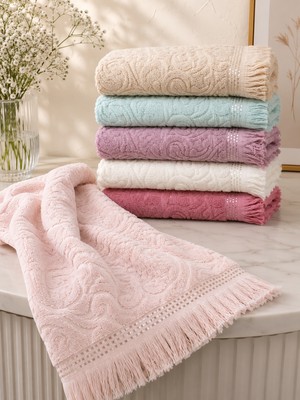 Gonca Home Elegance Jakarlı Püsküllü 6'lı Yüz Havlusu Seti Yumuşak Dokulu El ve Yüz Havlusu