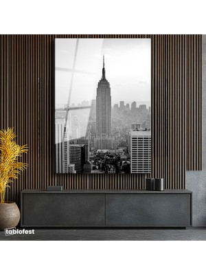 Tablofest Tamperli Cam Tablo New York Gökdelenler ve Empire State Şehir Mimari Tablo Duvar Dekoru