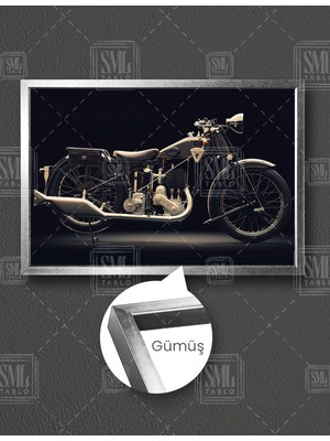 SML Tablo Gold Detaylı Klasik Motorsiklet Motorcycle Yatay Çerçeveli Kanvas Tablo