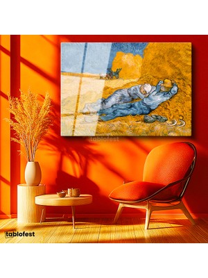 Tablofest Tamperli Cam Tablo Vincent van Gogh Samanlıkta Uyuyanlar Ressam Tablosu Duvar Dekoru