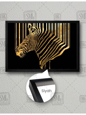 SML Tablo Gold Detaylı Zebra Lüks Dekoratif Hayvan Yatay Çerçeveli Kanvas Tablo