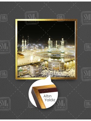 SML Tablo Kabe Gece Işık Manzara Müslüman Islam Kare Çerçeveli Kanvas Tablo