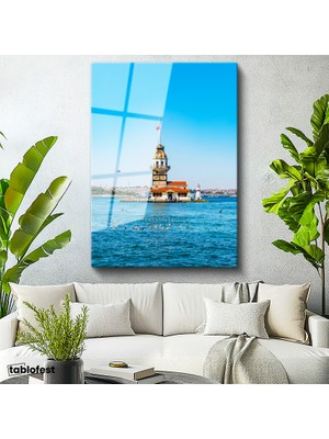 Tablofest Tamperli Cam Tablo Kız Kulesi ve Mavi Deniz Manzarası Şehir Mimari Tablo Duvar Dekoru
