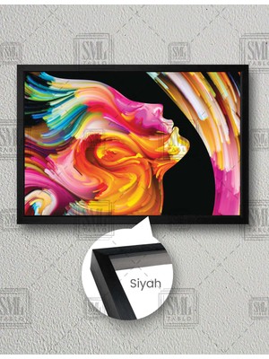 SML Tablo Neon Kadın Silüeti Modern Dekoratif Yatay Çerçeveli Kanvas Tablo