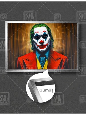 SML Tablo Kırmızı Ceketli Yeşil Saçlı Joker Ilüstrasyonu Gotham City Yatay Çerçeveli Kanvas Tablo