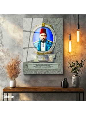 Tablofest Tamperli Cam Tablo Sultan II Abdülhamid Portresi Osmanlı Tablosu Duvar Dekoru