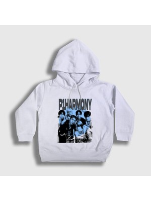 Presmono Unisex Çocuk Beyaz Poster K-Pop P1HARMONY Kapüşonlu Sweatshirt