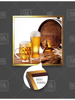 SML Tablo Bira Fıçısı Buğday Içki Bar Tatil Kare Çerçeveli Kanvas Tablo