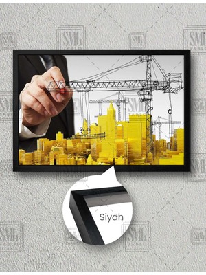SML Tablo Gold Şehir Binalar Vinç Inşaat Mühendisliği City Yapı Denetim Yatay Çerçeveli Kanvas Tablo
