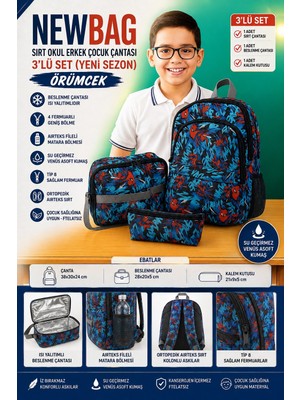 New Bags Örümcek Erkek Sırt Okul Çantası-3'Lü Set (Yeni Sezon)