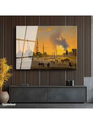 Tablofest Tamperli Cam Tablo Ippolito Caffi Sultanahmet Meydanı Obelisk Minare Ressam Tablosu Dekoru