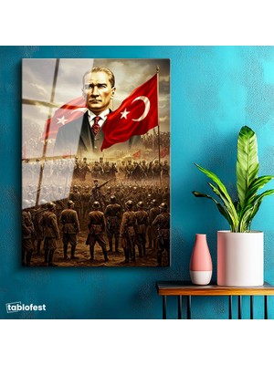 Tablofest Tamperli Cam Tablo Atatürk Kurtuluş Savaşı Ordu Bayrak Atatürk Tablosu Duvar Dekoru