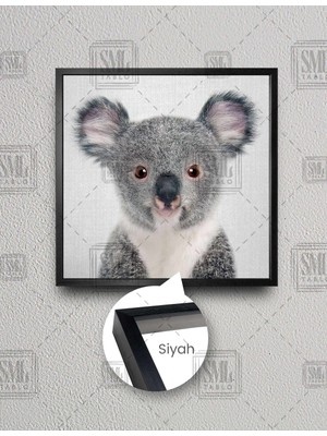 SML Tablo Bebek Koala Gri Kanvas Fon Çocuk Odası Kare Çerçeveli Kanvas Tablo
