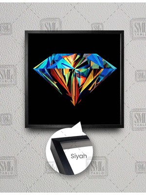 SML Tablo Renkli Elmas Ilüstrasyon Diamond Aiyah Fon Kare Çerçeveli Kanvas Tablo