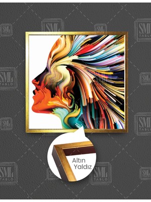 SML Tablo Rengarenk Abstract Kadın Makyaj Soyut Modern Sanat Dekoratif Woman Kare Çerçeveli Kanvas Tablo