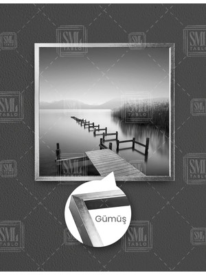 SML Tablo Terk Edilmiş Iskele Sazlıklar Göl Deniz Doğa Sahil Manzara Dekor Kare Çerçeveli Kanvas Tablo