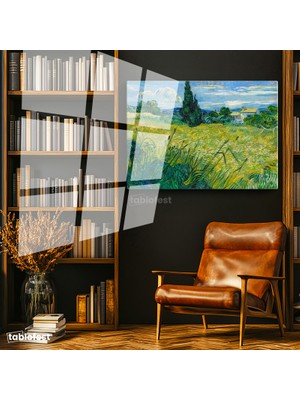 Tablofest Tamperli Cam Tablo Van Gogh Selvili Çayır Çiftlik Evi Ressam Tablosu Duvar Dekoru