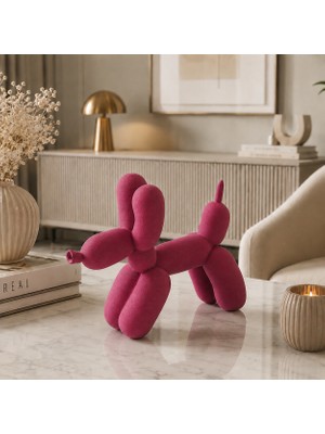 Basart Balon Köpek Biblo Dekoratif Figür – Modern Ev Dekoru, Şık Masa ve Konsol Süsü – Pembe Mor Vişne