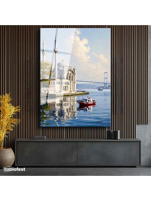 Tablofest Tamperli Cam Tablo Ortaköy Camii Ve Deniz Manzarası Şehir Ve Mimari Tablo Duvar Dekoru
