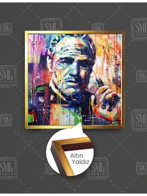 SML Tablo The Godfather Don Corleone Renkli Yağlı Boya Kare Çerçeveli Kanvas Tablo