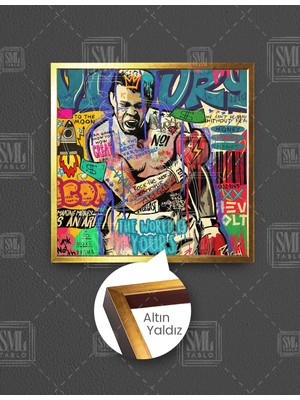 SML Tablo Muhammed Ali Boksör Boks Grafiti Kare Çerçeveli Kanvas Tablo