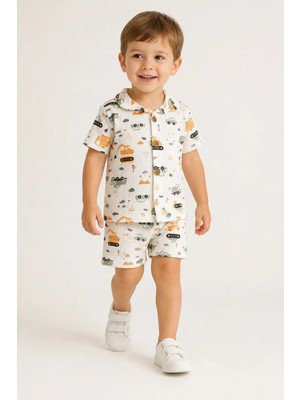Aden Kids Kepçe Desenli Raporlu Erkek Çocuk Şortlu Pijama  Takımı
