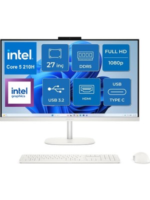 Hp omnistudio 27-CU0009NT Intel Core 5 210H 64GB 2tb SSD Windows 11 Pro 27" IPS All In One D62C1EA Snertech