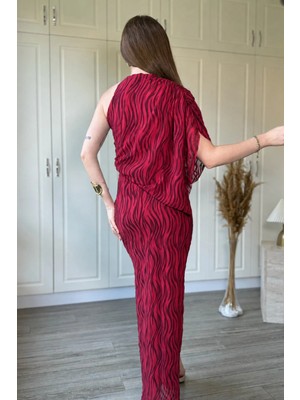 Dilay Gökoğlu Butik Tek Omuz Halter Yaka Dökümlü Zarif Simli Maxi Tül Elbise