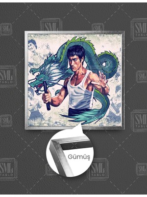 SML Tablo Uzak Doğu Dövüş Sanatları Ustası Bruce Lee ve Ejderha Kare Çerçeveli Kanvas Tablo