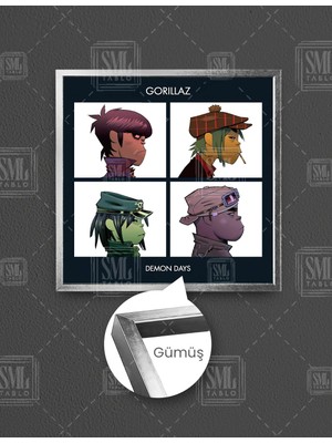 SML Tablo Gorillaz Demon Days Albüm Cover Kare Çerçeveli Kanvas Tablo