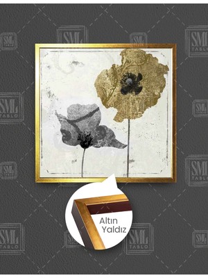 SML Tablo Dekoratif Altın Çiçek Modern Sanat Art Kare Çerçeveli Kanvas Tablo