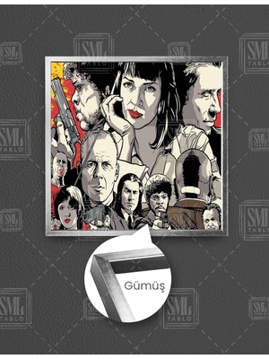 SML Tablo Pulp Fıctıon Art Uma Thurman John Travolta Ucuz Roman Quentin Tarantino Kare Çerçeveli Kanvas Tablo