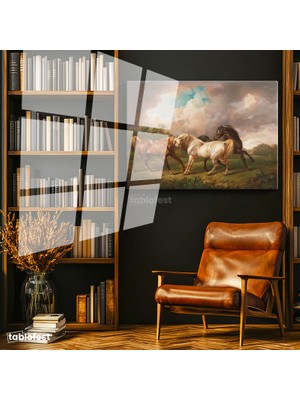 Tablofest Tamperli Cam Tablo George Stubbs Atlar Fırtınalı Bulut Manzarası Ressam Tablosu Duvar Dekoru