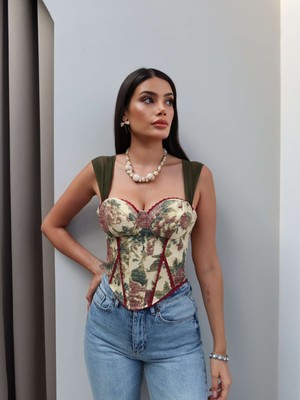 Esra Helvacı Tül Askılı Çiçekli Korse Bluz