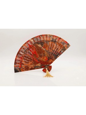 Muguetarts %100 El Yapımı Geleneksel Çok Renkli Ebru Sanatı Katlanır Ahşap Yelpaze 20/32 cm