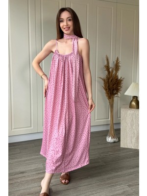 Dilay Gökoğlu Butik Fular Detaylı Pileli Midi Elbise